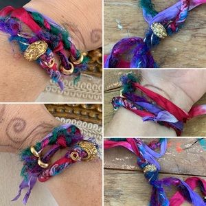Beaded Recycled Sari Yarn Wrap Arouns Bracelet